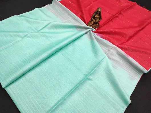 Soft Kota Dual Shade Saree with Steple Stripes & Sequin Pallu
